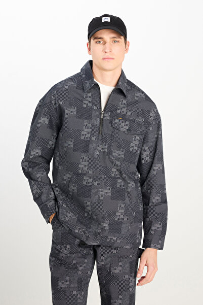 Lee %100 Pamuk Loose Fit Rahat Kesim Fermuar Detaylı Desenli Siyah Ceket