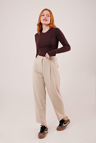 JANES Закриті кишені, деталізовані кремові штани