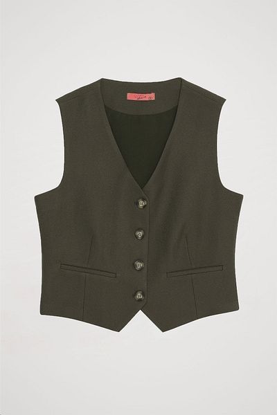Quzu Khaki Colored Buttoned Vest