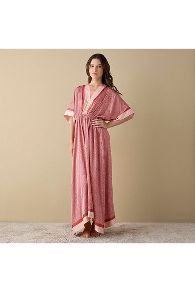 FAV Floral Print Satin Kaftan Night Gown