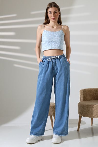 ensade Wide Leg Elastic Waist Denim Trousers