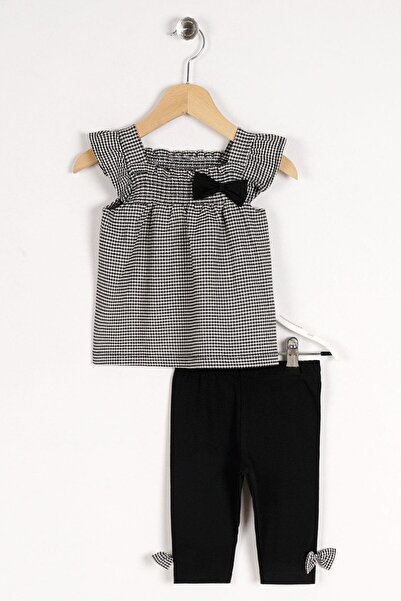 zepkids طقم لباس ضيق للفتيات ذو الياقة المدورة وأكمام طويلة وتفاصيل كتف سوداء...