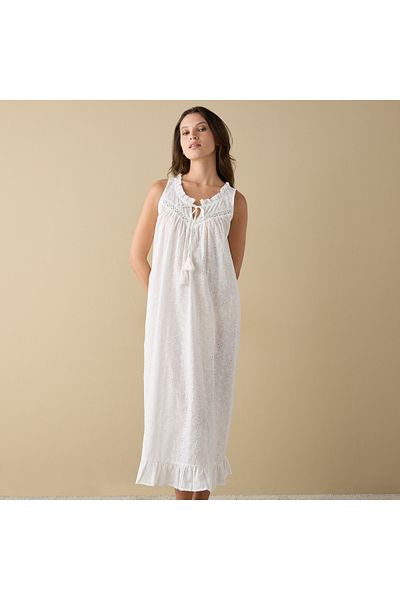 FAV All-Over Embroidered Sleeveless Night Dress with Tie-Ups and Ruffles