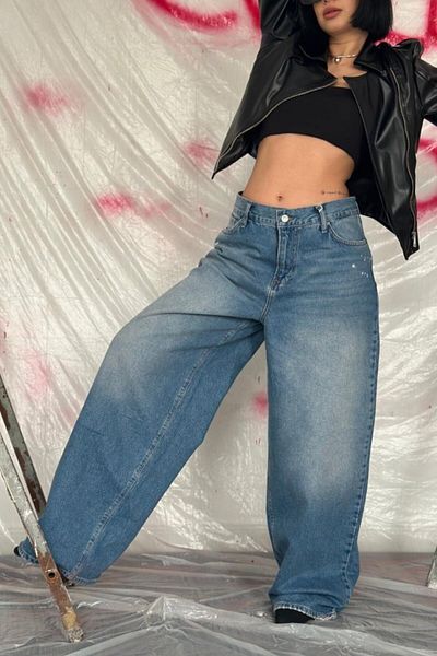 leyla sanat sanata yeni bir bakış açısı Leyla Sanat a New Perspective on Art Blue Wide Leg Jeans Pants