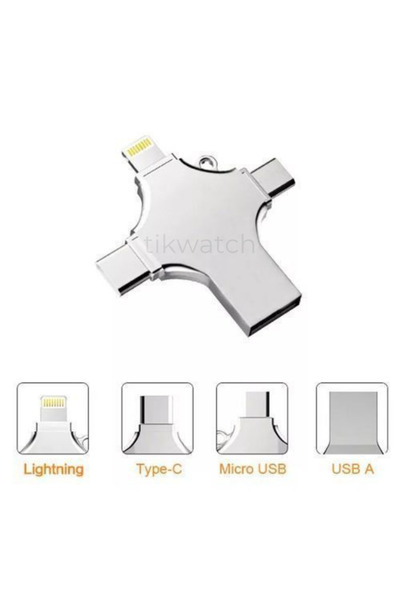TİKWATCH 128 GB Type-C -Usb -MicroUsb-Lightning Bellek Okuyucu Ios-Android Uyumlu Mac Uyumlu Yüksek Hızlı