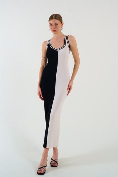 JANES Rochie fără mâneci în două culori negru-crem