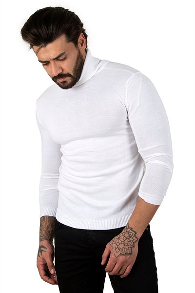 Rizz up White Turtleneck White Plain Sweater 2002292