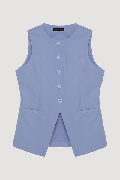 Quzu Blue V-Cut Sleeveless Vest - Buttoned