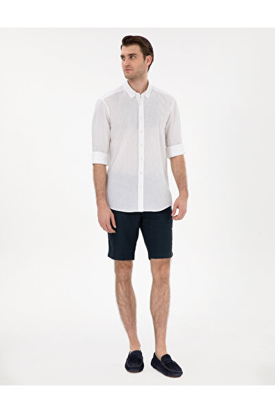 Pierre Cardin Λευκό λινό με μικτή εφαρμογή μακρυμάνικο πουκάμισο 50303388-VR013