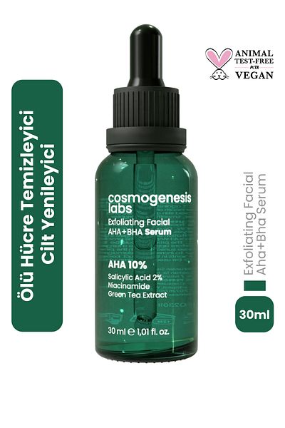 Cosmogenesis Labs Aha Bha Skin Serum with Peeling Effect 30ml Vegan Dead Cell Cleanser (10% AHA - 2% SALICYLIC ACID)