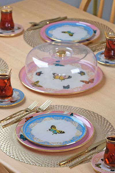 Glore Butterfly Effect Gold Gilded 6-Person 28 Piece Cake Tea Serving Set