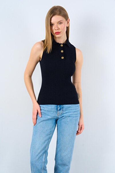 trend_ermege Buttoned Knitwear Undershirt - Black