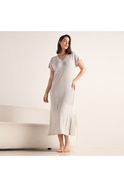 FAV All-Over Print Night Dress with V-neck and Short Sleeves