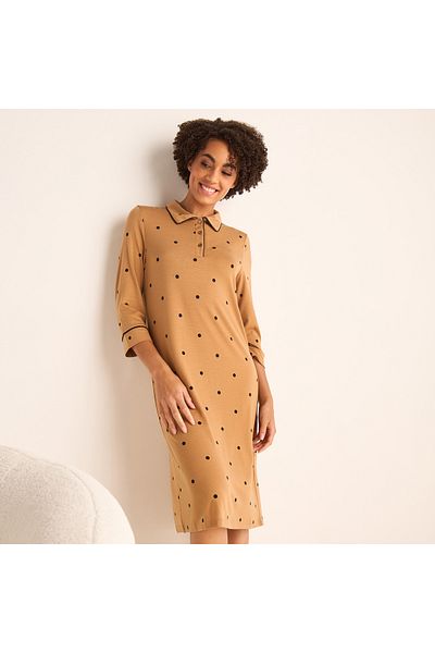 FAV Polka Dot Print Shirt Dress with 3/4 Sleeves