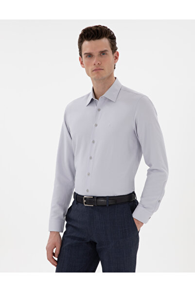 Pierre Cardin Siva košulja sa italijanskim kragnom i dugim rukavima od dobija...