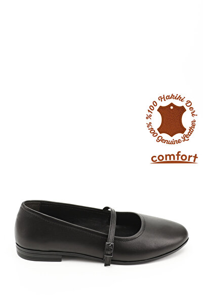 GÖNDERİ(R) Kadın Siyah Mary Jane Hakiki Deri Babet