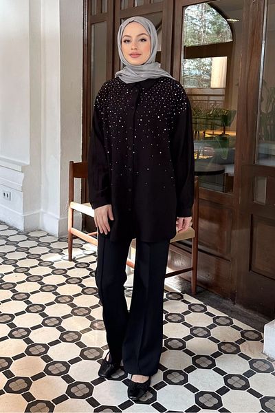 Ovn. Μαύρο πουκάμισο Stoned Oversize