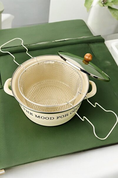 Sevinse Home 4 Liter Mood Enamel Cream Frying Pot