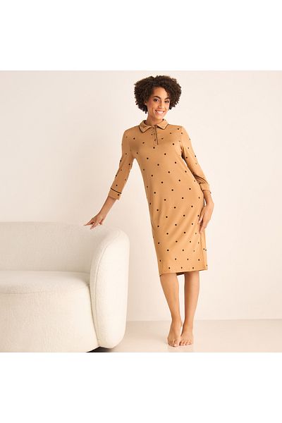 FAV Polka Dot Print Shirt Dress with 3/4 Sleeves