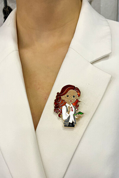 Modex Kahverengi Saçlı Mineli Kadın Öğretmen Broş (5cm)