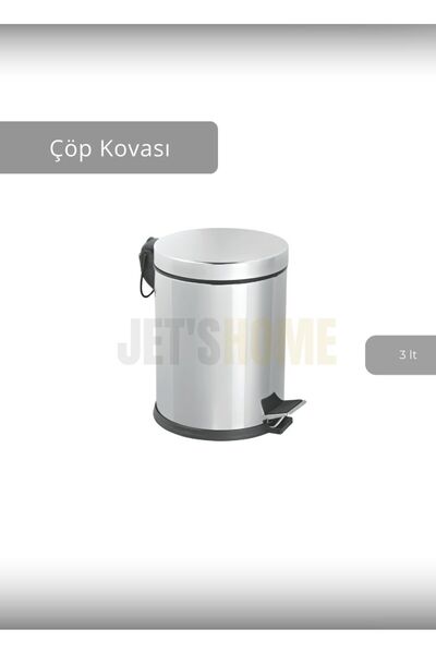Jet's Home Pedal Bathroom Trash Can Stainless 3 Lt Kitchen Trash Can White