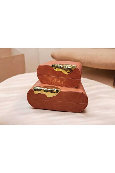 PELLE DESİGN 2'li dekoratif kutu petek metal detaylı