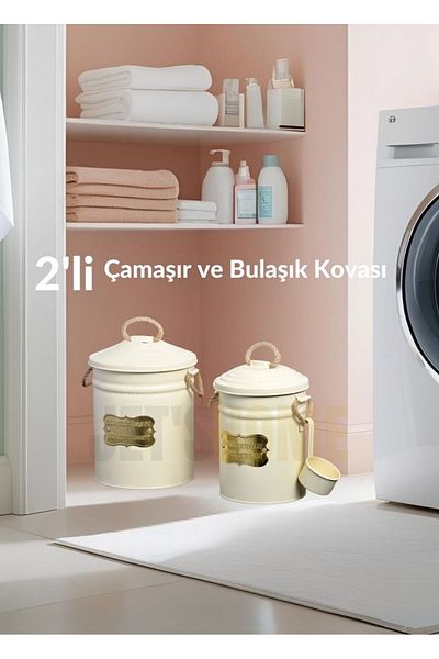 Jet's Home Σετ 2 Μεταλλικός Κάδος Πιάτων με Απορρυπαντικό Ζυγαριάς και Γαλβανισμένη Κρέμα