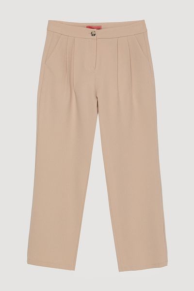 Quzu Παντελόνι Jogger Διπλό Πλισέ Μπεζ Χρώμα
