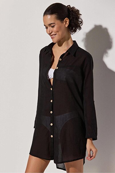 White By Nature Black Sile Cloth Women's Shirt - Crown Cloth Detailed