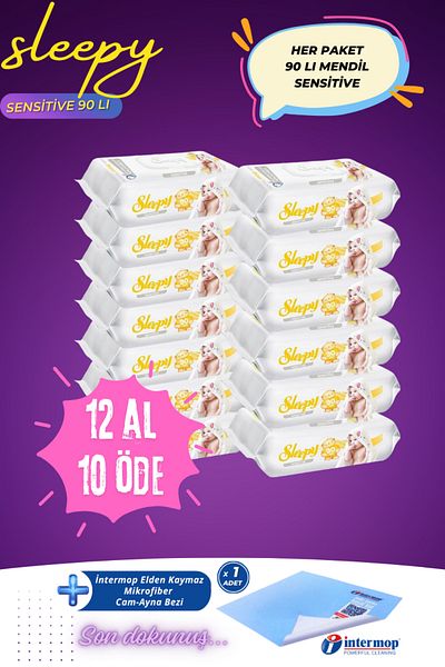 Sleepy Sleepy Sensitive Wet Wipes Buy 12 Get 10, 90's Glass Mirror and Gift