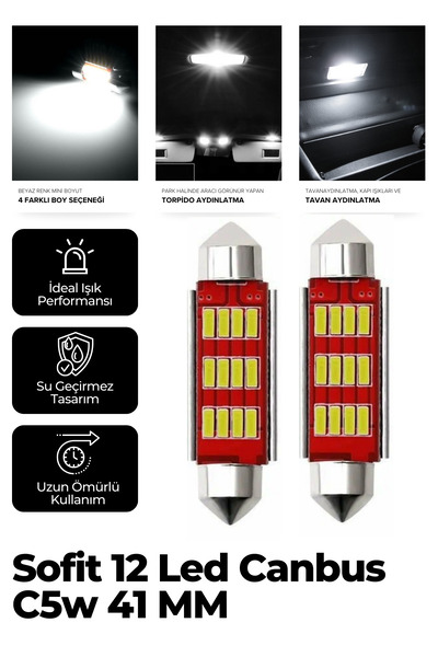 Kingstar Sofit 12 LED Canbus C5W İç Aydınlatma Bagaj Tavan Plaka Ampulü  41 mm