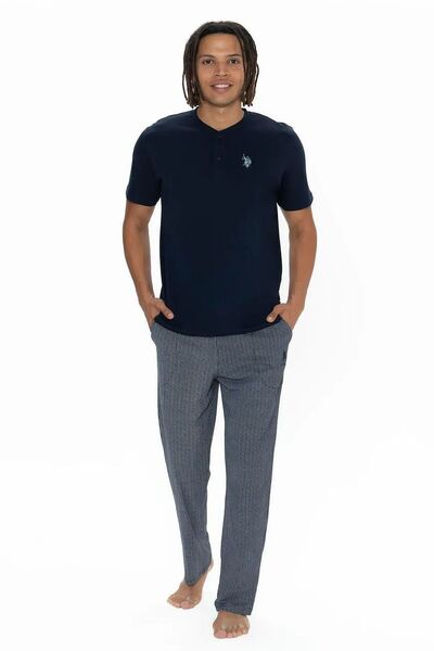 U.S. Polo Assn. U.s Polo Assn. 18907 Чоловічий піжамний комплект з коротким рукавом і коміром на ґудзиках - темно-синій