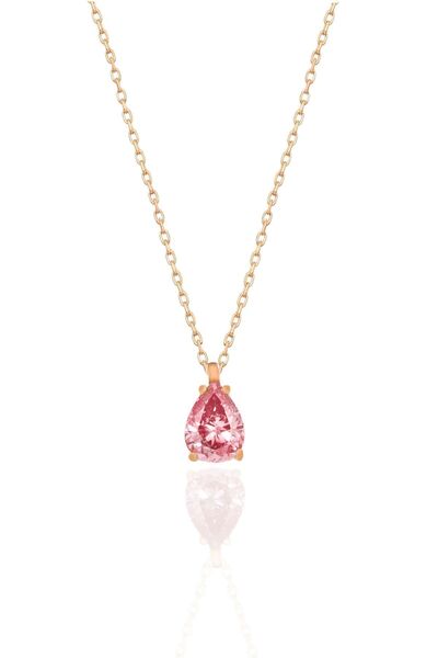Papatya Silver 925 Ayar Gümüş Rose Kaplama Ekim Ayı Doğum Taşı Damla Kolye