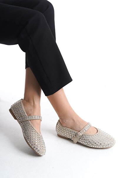 Bak Store Bej Taşlı Kadın Babet Ayarlanabilir Bantlı Hafif Rahat Şık İş Ofis ...