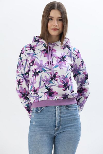 CALİENTE Hanorac cu glugă cu model floral din două fire Liliac