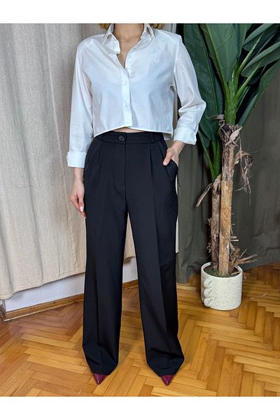 Bak'ap High Waist Palazzo Fabric Trousers with Pleated Waist Detail