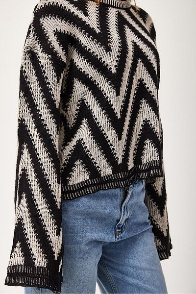 CALİENTE Tricotaj cu model în zig-zag Pulover negru