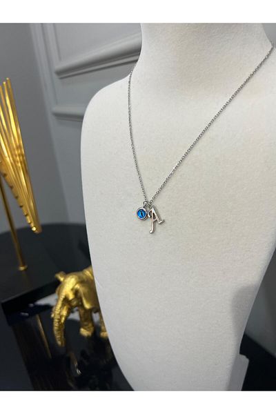 Store قلادة حرف - حرف مع خرزة عين الشر، مع سلسلة فولاذية