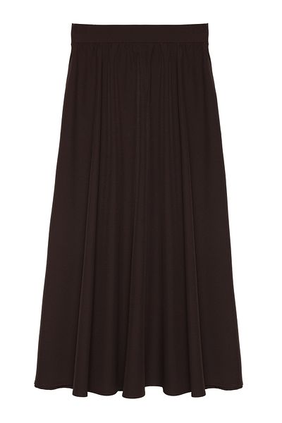 Quzu Brown Midi Length Elastic Waist Skirt