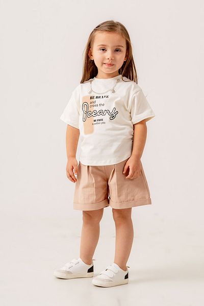 Titimixkids Girl's Necklace Detailed Double Set Shorts T-Shirt 2-5 Years