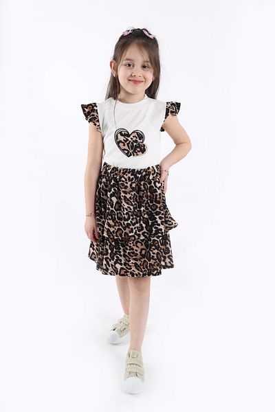 aden kids Girl Child Leopard Print Top and Bottom Skirt Suit