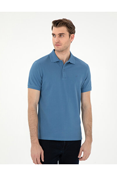 Pierre Cardin Koyu Mavi Slim Fit %100 Pamuk Polo Yaka Basic Tişört 50306448-VR032