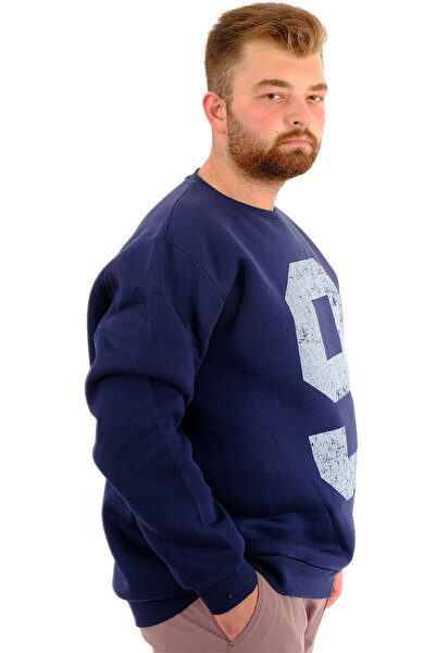 ModeXL Mode XL Ανδρικό φούτερ με 3 νήματα με στάμπα NINE U24528 Indigo