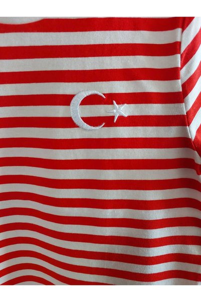 I.ZOYA Organic Tshirt Loose Fit/Relaxed Fit Unisex Red-White Striped Flag Embroidered