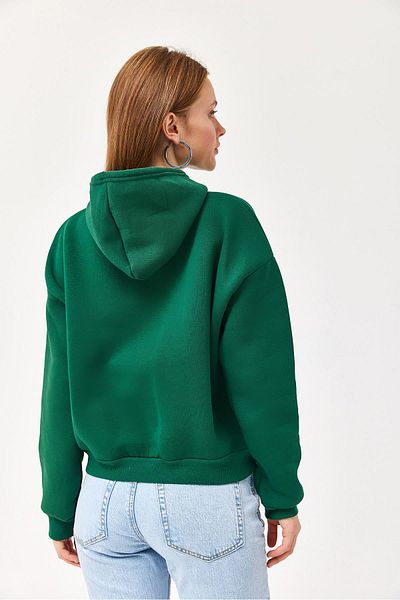 CALİENTE Embroidered Hooded Three Thread Sweatshirt Green
