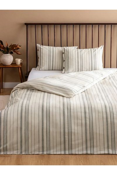 LC Waikiki Gray Striped Double Duvet Cover Set