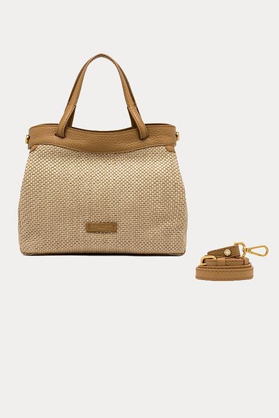 GIANNI CHIARINI Ottavia Leather Combination Straw Knit Shoulder Bag