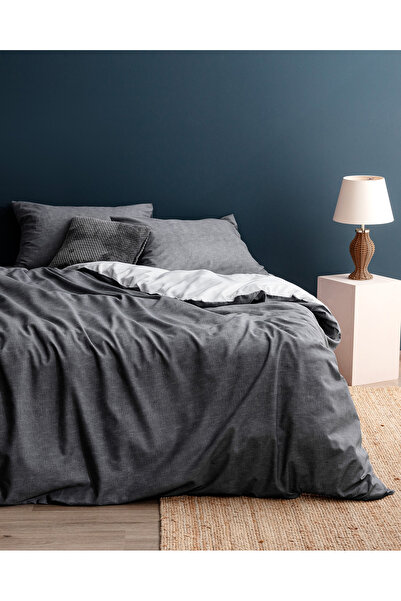 Madame Coco طقم غطاء لحاف مطبوع من القطن مقاس Juin King - أنثراسايت