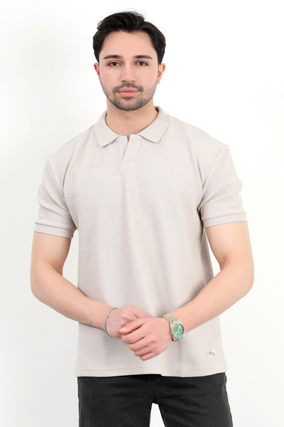 JB John Borners Ανδρικό μπλουζάκι με λαιμόκοψη Polo με ρυθμική εφαρμογή Stone - 25Y 2918