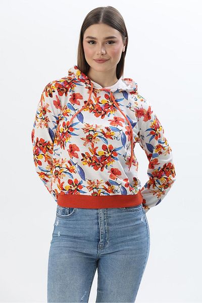 CALİENTE Hanorac cu glugă cu model floral cu două fire portocaliu